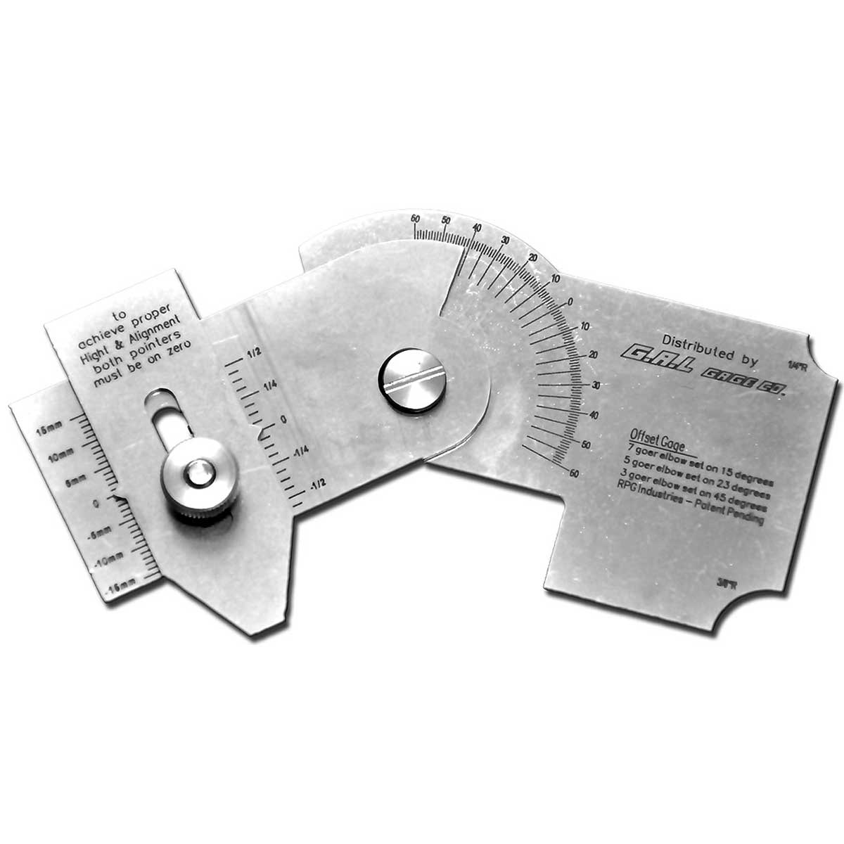 Offset Gauge measures offset between two plates, gored elbows